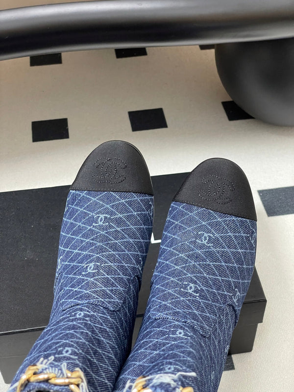 CC 25B Chain Short Boot 70mm Black Blue Denim 423145