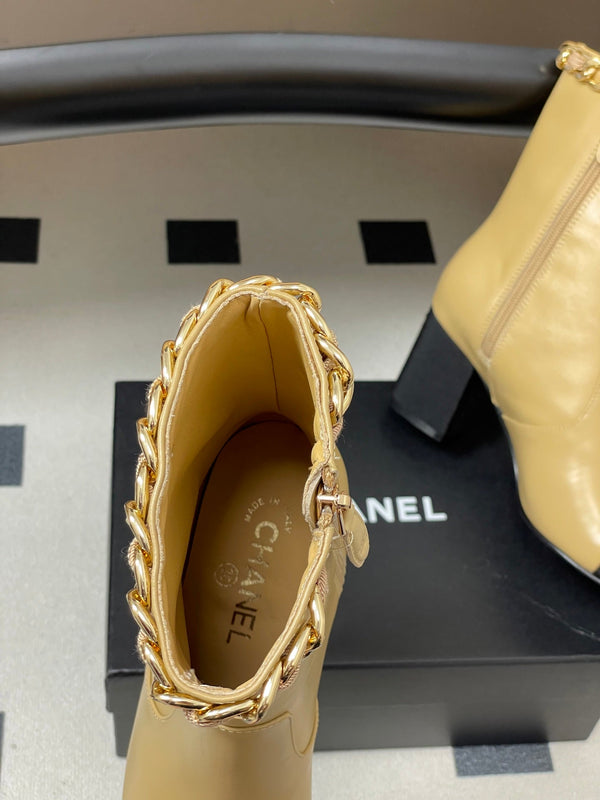 CC 25B Chain Short Boot 70mm Black Beige Denim Cowhide 423147