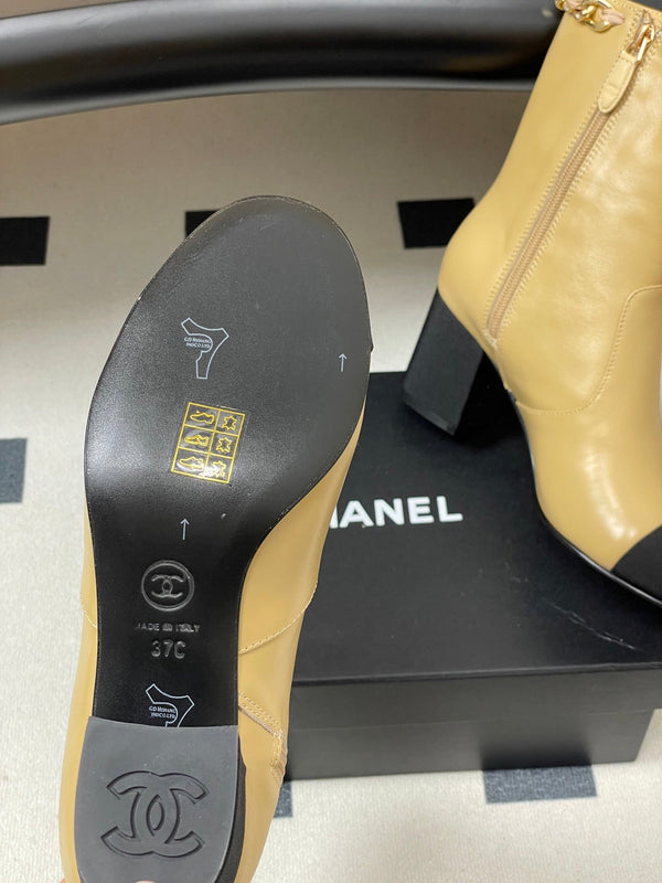 CC 25B Chain Short Boot 70mm Black Beige Denim Cowhide 423147