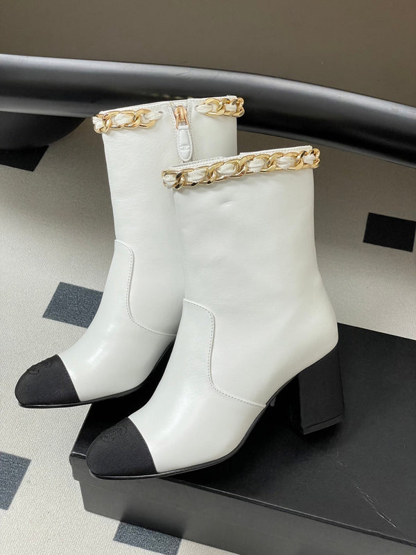 CC 25B Chain Short Boot 70mm Black White Denim Cowhide 423148