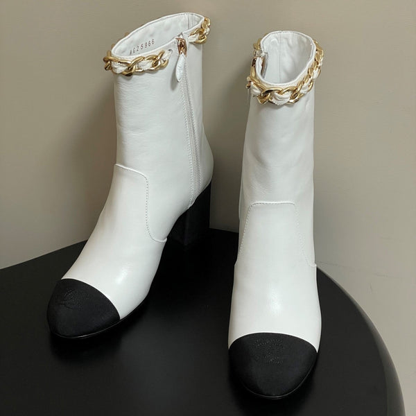 CC 25B Chain Short Boot 70mm Black White Denim Cowhide 423148