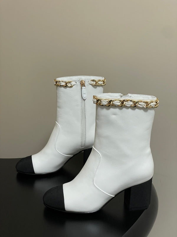 CC 25B Chain Short Boot 70mm Black White Denim Cowhide 423148