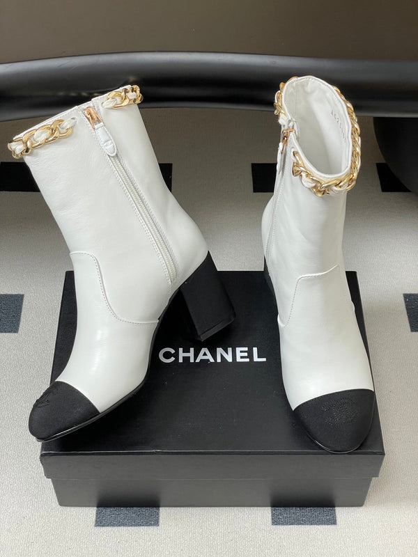 CC 25B Chain Short Boot 70mm Black White Denim Cowhide 423148