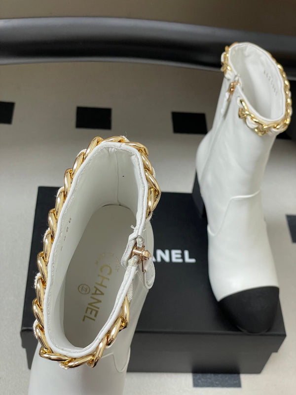 CC 25B Chain Short Boot 70mm Black White Denim Cowhide 423148