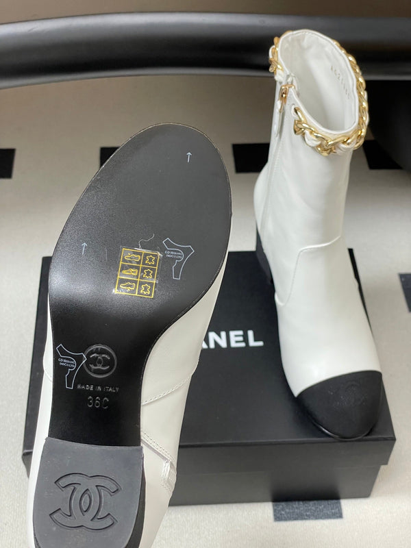 CC 25B Chain Short Boot 70mm Black White Denim Cowhide 423148