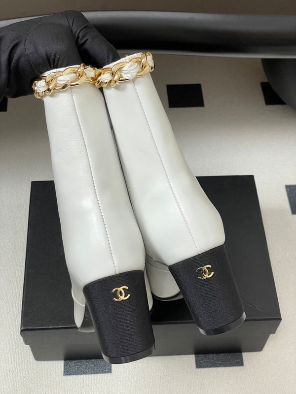 CC 25B Chain Short Boot 70mm Black White Denim Cowhide 423148