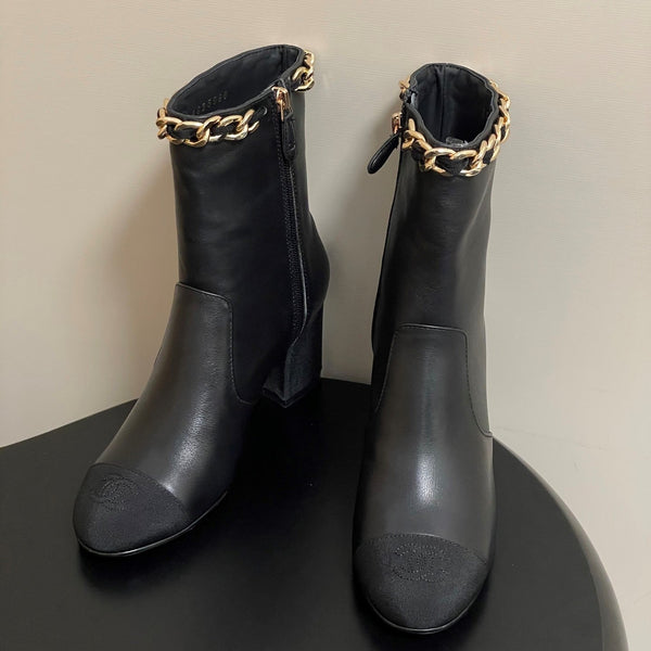 CC 25B Chain Short Boot 70mm Black Denim Cowhide 423149
