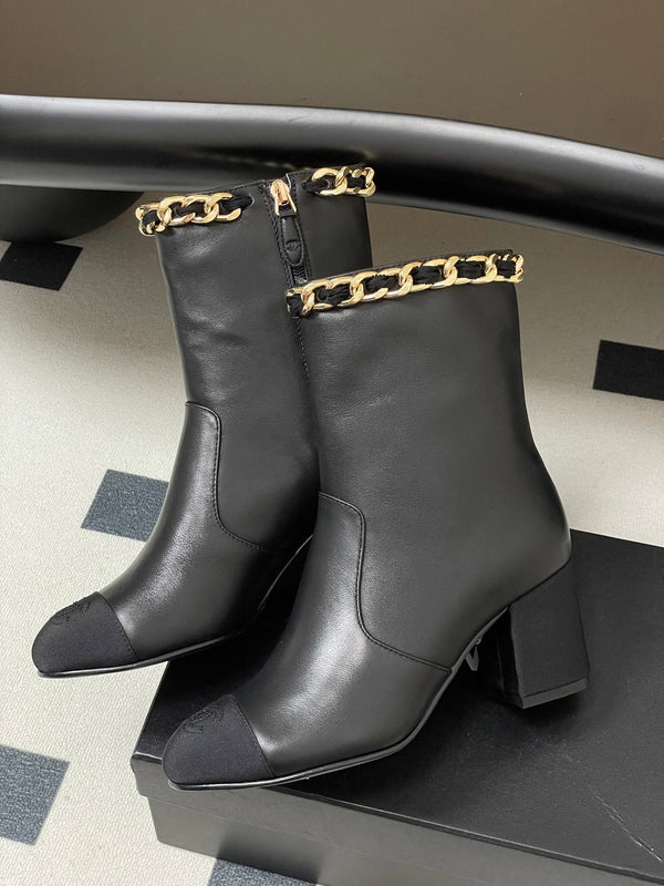 CC 25B Chain Short Boot 70mm Black Denim Cowhide 423149