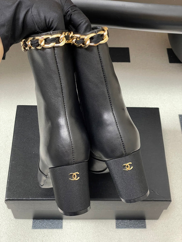 CC 25B Chain Short Boot 70mm Black Denim Cowhide 423149