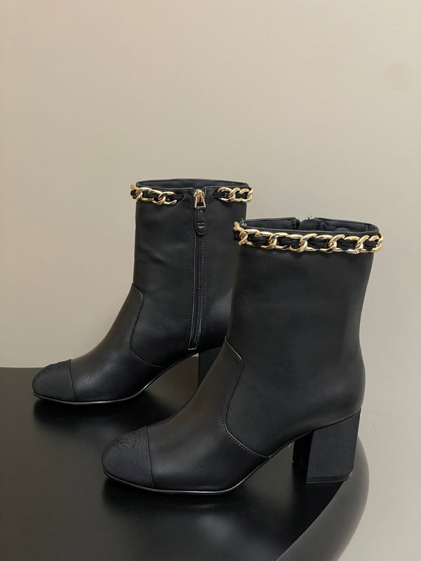 CC 25B Chain Short Boot 70mm Black Denim Cowhide 423149