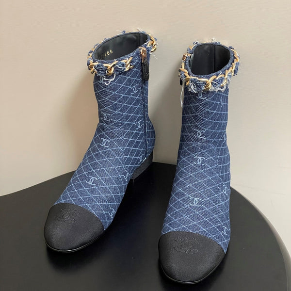 CC 25B Chain Short Boot 25mm Black Blue Denim 423150