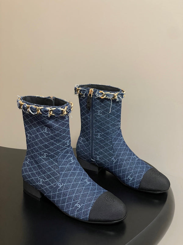 CC 25B Chain Short Boot 25mm Black Blue Denim 423150