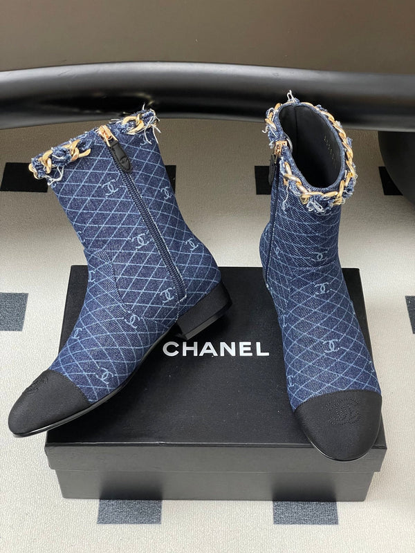 CC 25B Chain Short Boot 25mm Black Blue Denim 423150