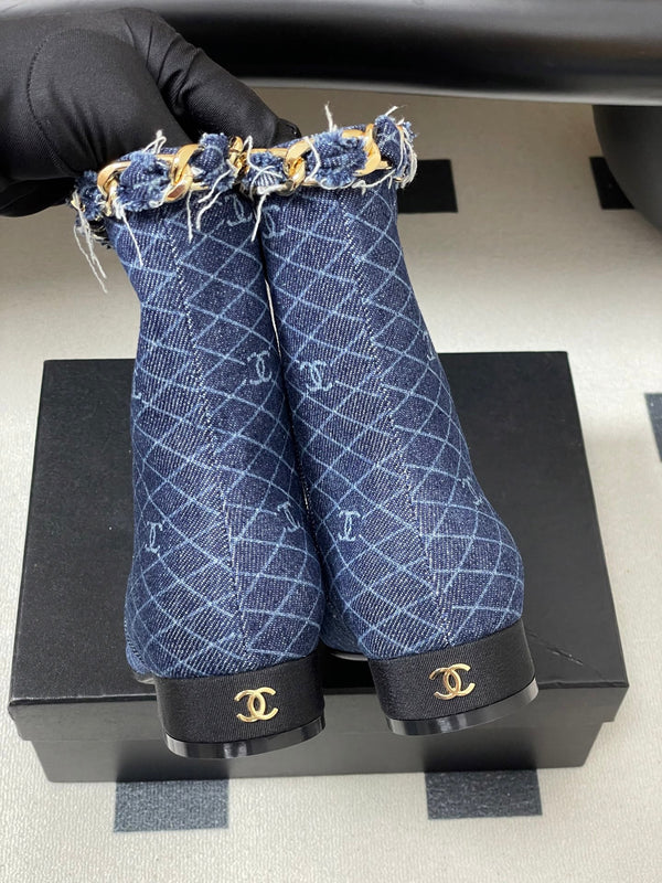 CC 25B Chain Short Boot 25mm Black Blue Denim 423150
