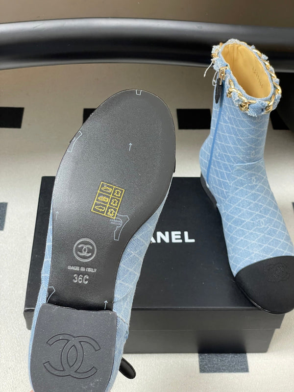 CC 25B Chain Short Boot 25mm Black Light Blue Denim 423151