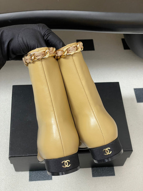 CC 25B Chain Short Boot 25mm Black Beige Denim Cowhide 423152