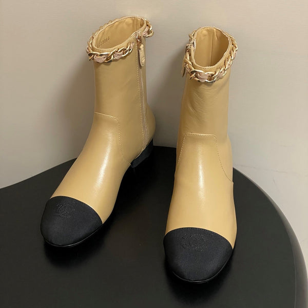 CC 25B Chain Short Boot 25mm Black Beige Denim Cowhide 423152