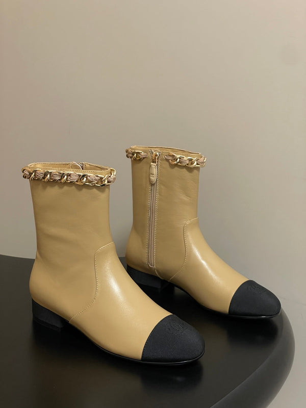 CC 25B Chain Short Boot 25mm Black Beige Denim Cowhide 423152