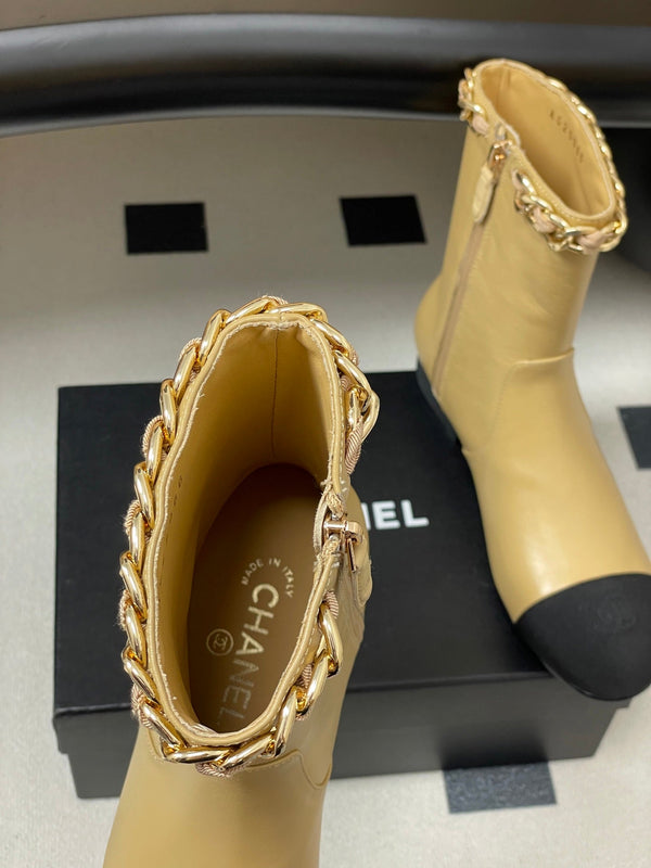 CC 25B Chain Short Boot 25mm Black Beige Denim Cowhide 423152