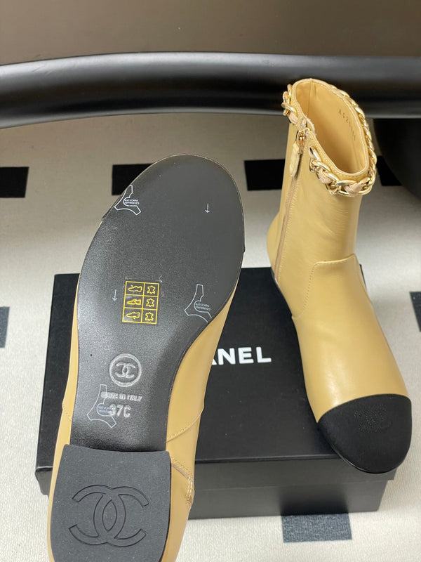 CC 25B Chain Short Boot 25mm Black Beige Denim Cowhide 423152