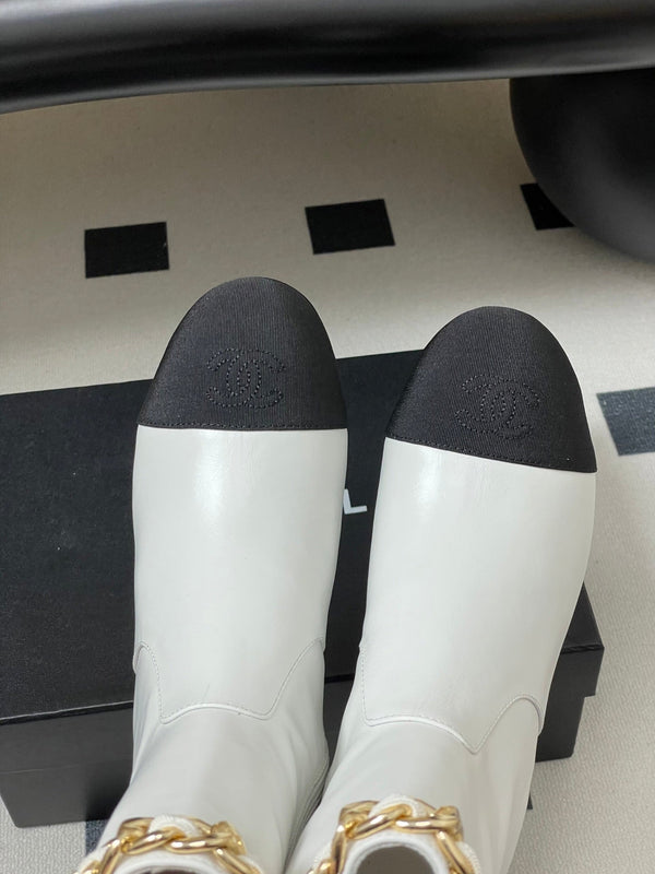 CC 25B Chain Short Boot 25mm Black White Denim Cowhide 423153