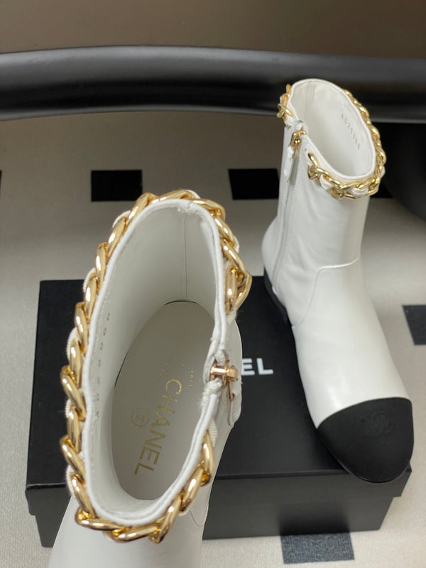 CC 25B Chain Short Boot 25mm Black White Denim Cowhide 423153