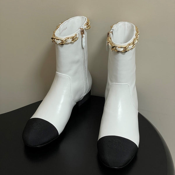 CC 25B Chain Short Boot 25mm Black White Denim Cowhide 423153