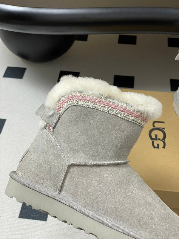 UGG Classic Mini Taslyn Boot Grey White Wool Suede 522215
