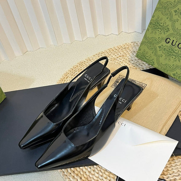 GG Women's G plain leather logo slingbacks Black