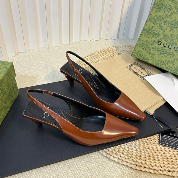 GG Women's G plain leather logo Slingbacks Gingerbread brown