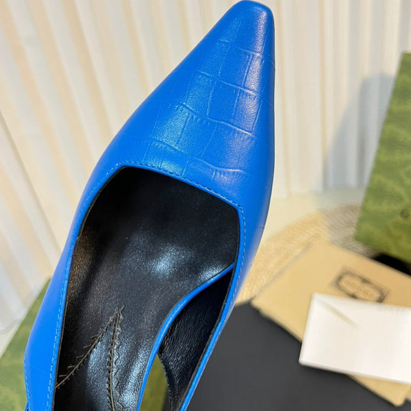 GG Women's G pointed silver-letter Logo slingbacks Azure Blue