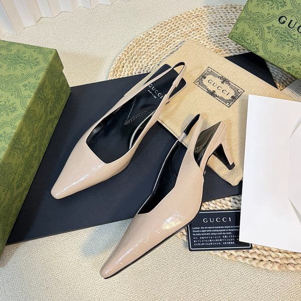 GG Women's G pointed silver-letter Logo slingback Nude Brown