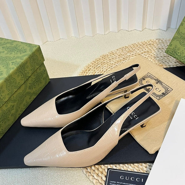 GG Women's G pointed silver-letter Logo slingback Nude Brown