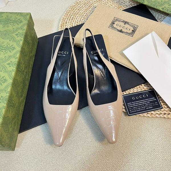 GG Women's G pointed silver-letter Logo slingback Nude Brown