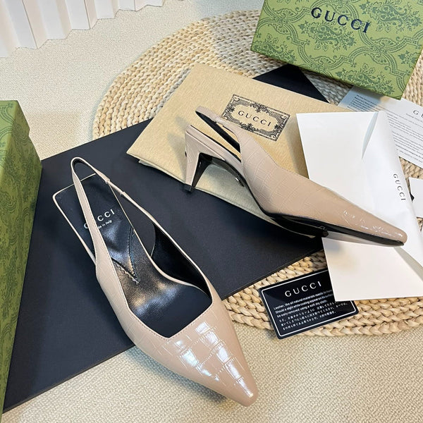 GG Women's G pointed silver-letter Logo slingback Nude Brown