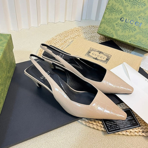 GG Women's G pointed silver-letter Logo slingback Nude Brown