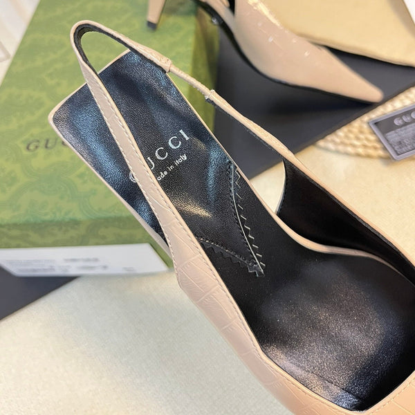 GG Women's G pointed silver-letter Logo slingback Nude Brown