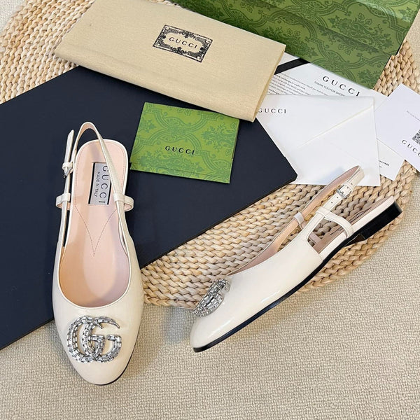 Ballerine slingback in vernice GG Double G, bianco lucido