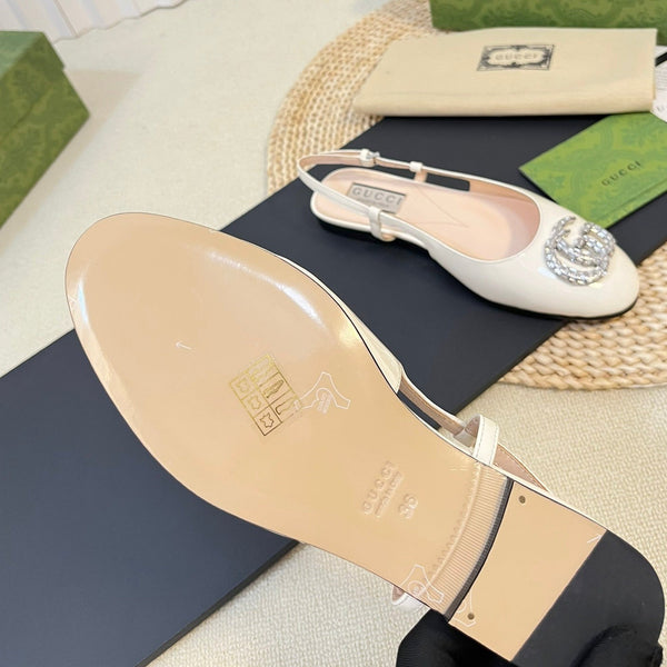 Ballerine slingback in vernice GG Double G, bianco lucido