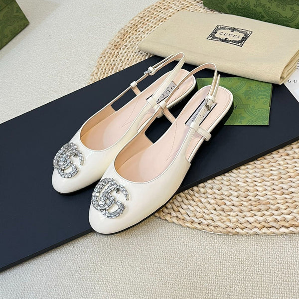 Ballerine slingback in vernice GG Double G, bianco lucido