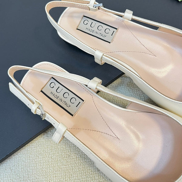 Ballerine slingback in vernice GG Double G, bianco lucido