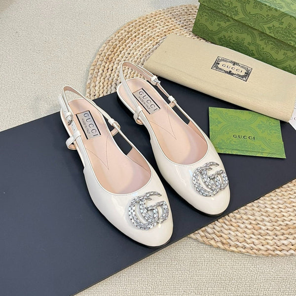 Ballerine slingback in vernice GG Double G, bianco lucido