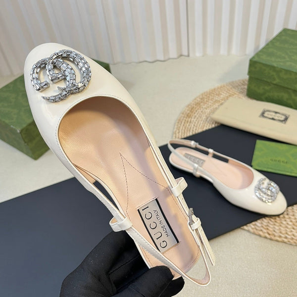 Ballerine slingback in vernice GG Double G, bianco lucido