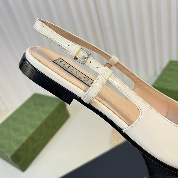 Ballerine slingback in vernice GG Double G, bianco lucido