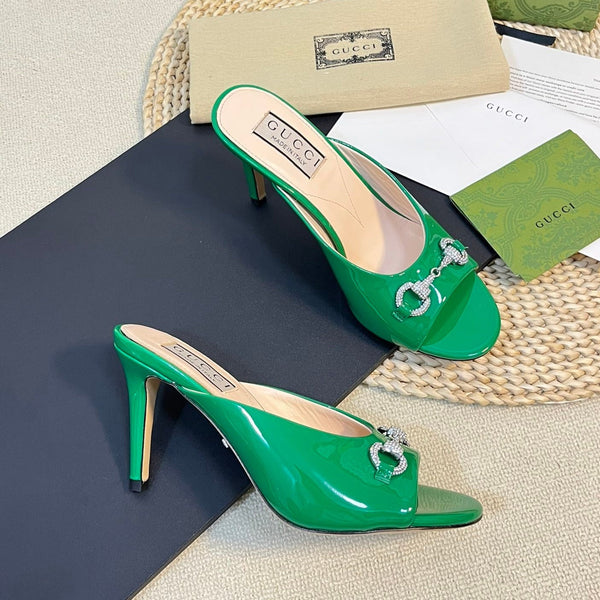 GG  Women's Horsebit mid-heel slide sandal in glossy Jade Green