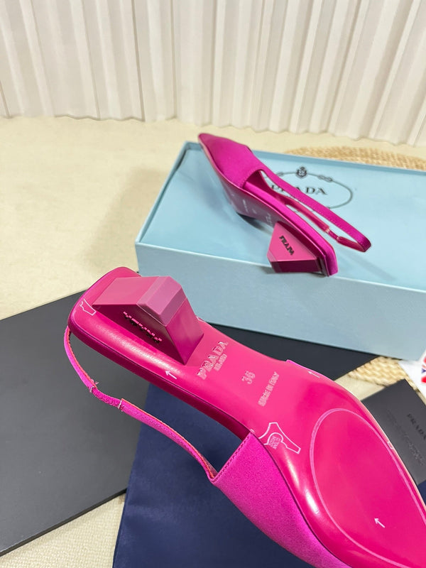 PRA POINTED TOE SLINGBACK PUMPS BRIGHT PINK SATIN