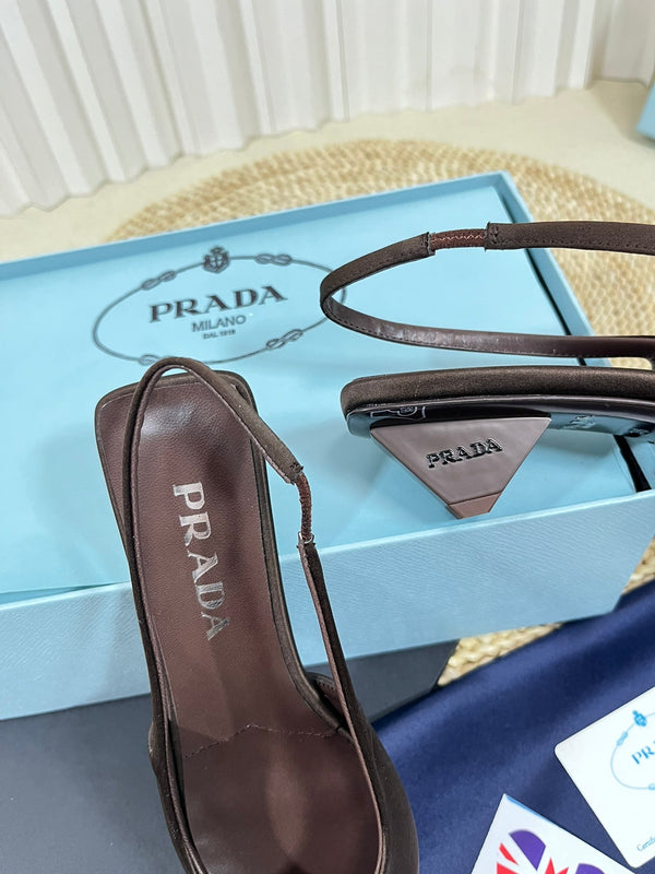 PRA POINTED TOE SLINGBACK PUMPS CHOCOLATE SATIN