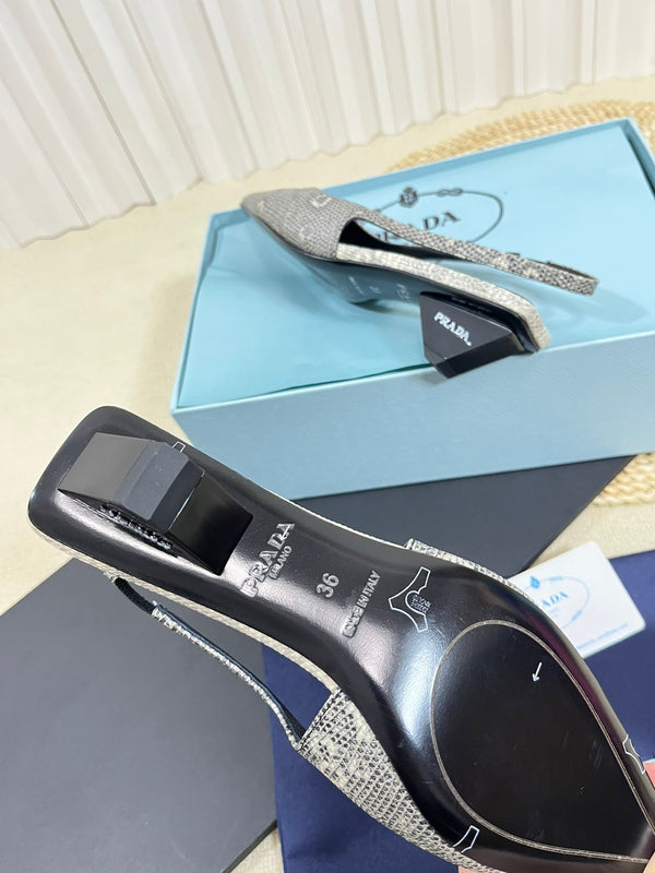 PRA POINTED TOE SLINGBACK PUMPS SNAKESKIN MOTIF SATIN