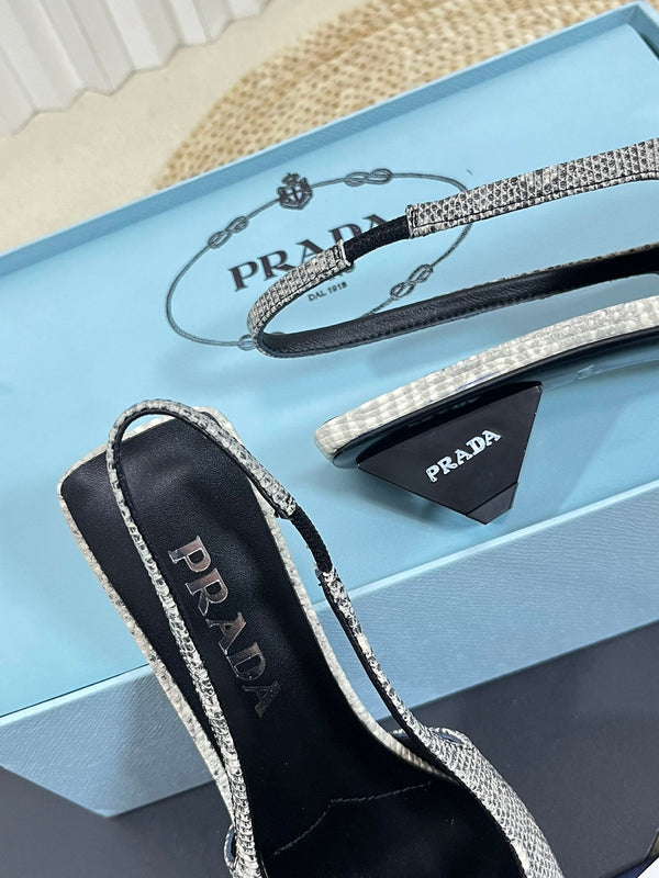 PRA POINTED TOE SLINGBACK PUMPS SNAKESKIN MOTIF SATIN