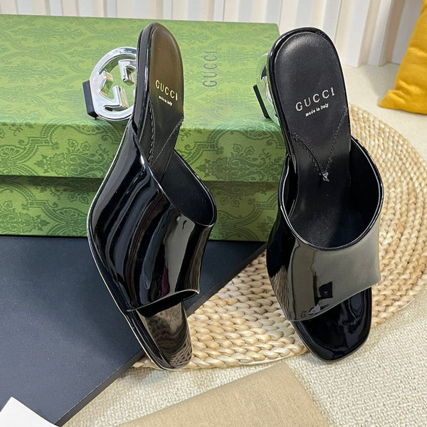 GG  Women's Heeled Sandals Glossy Black